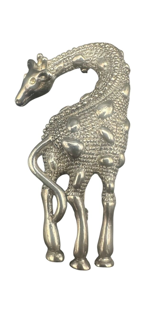 PREMIER DESIGNS GIRAFFE BROOCH Rhinestone Silver Tone 2 1/2" High Signed